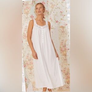 NWT Eileen West Heirloom 100% Cotton Nightgown White with Blue Ribbon/Lace -Sml